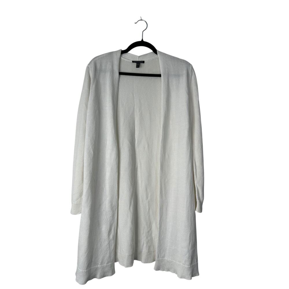 Eileen Fisher Organic Linen Cotton White Open Cardigan Sz M Lagenlook Minimalist